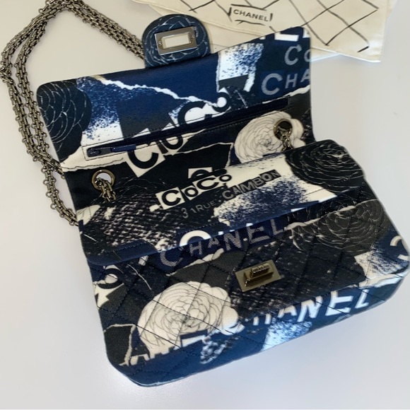 Auth Chanel Graffiti Small Reissue 225 Double Flap Classic Jersey Knit Bag - Picture 9 of 15